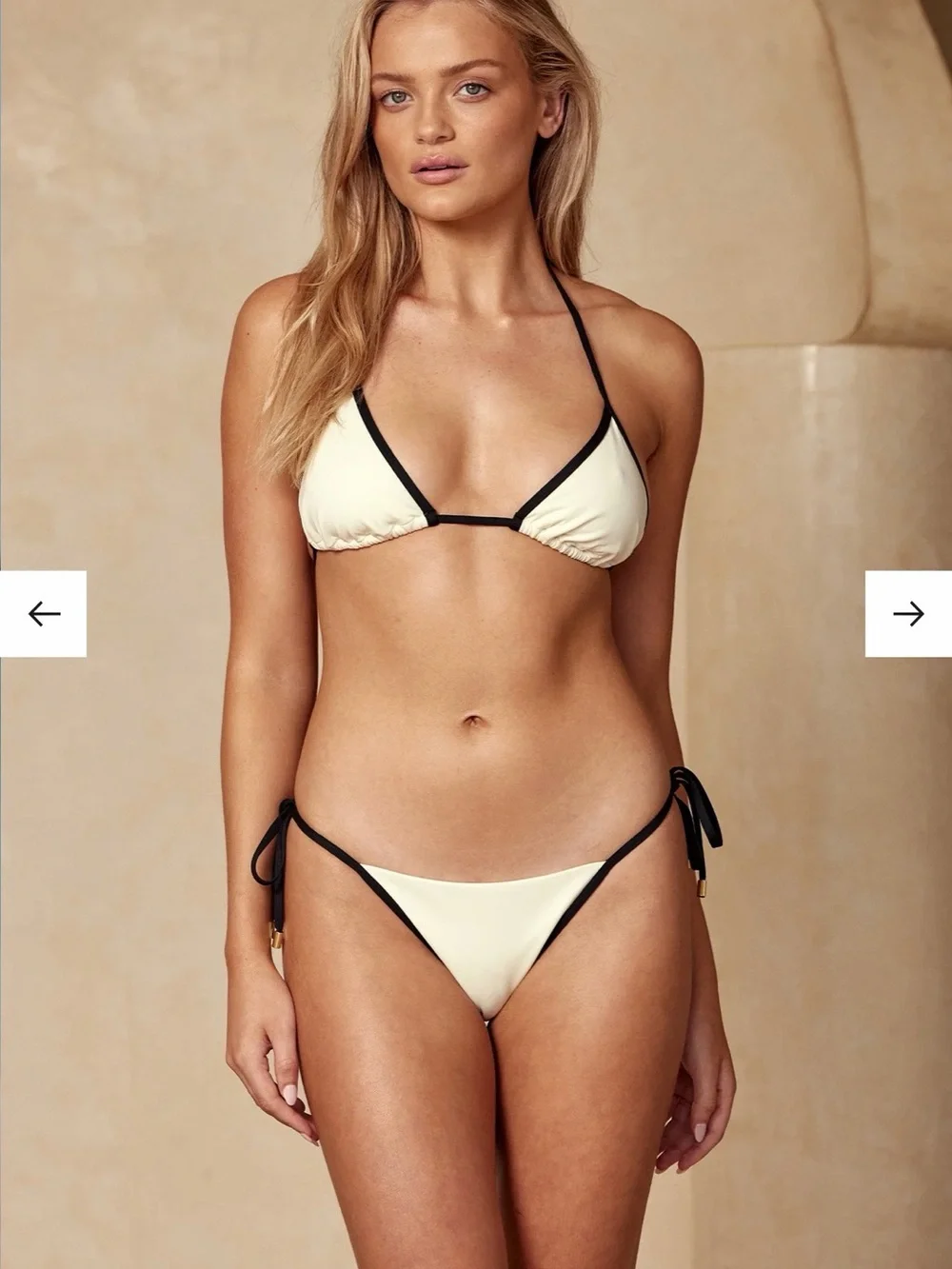 Monday Swimwear Cream Bikini Bottom with Black Trim